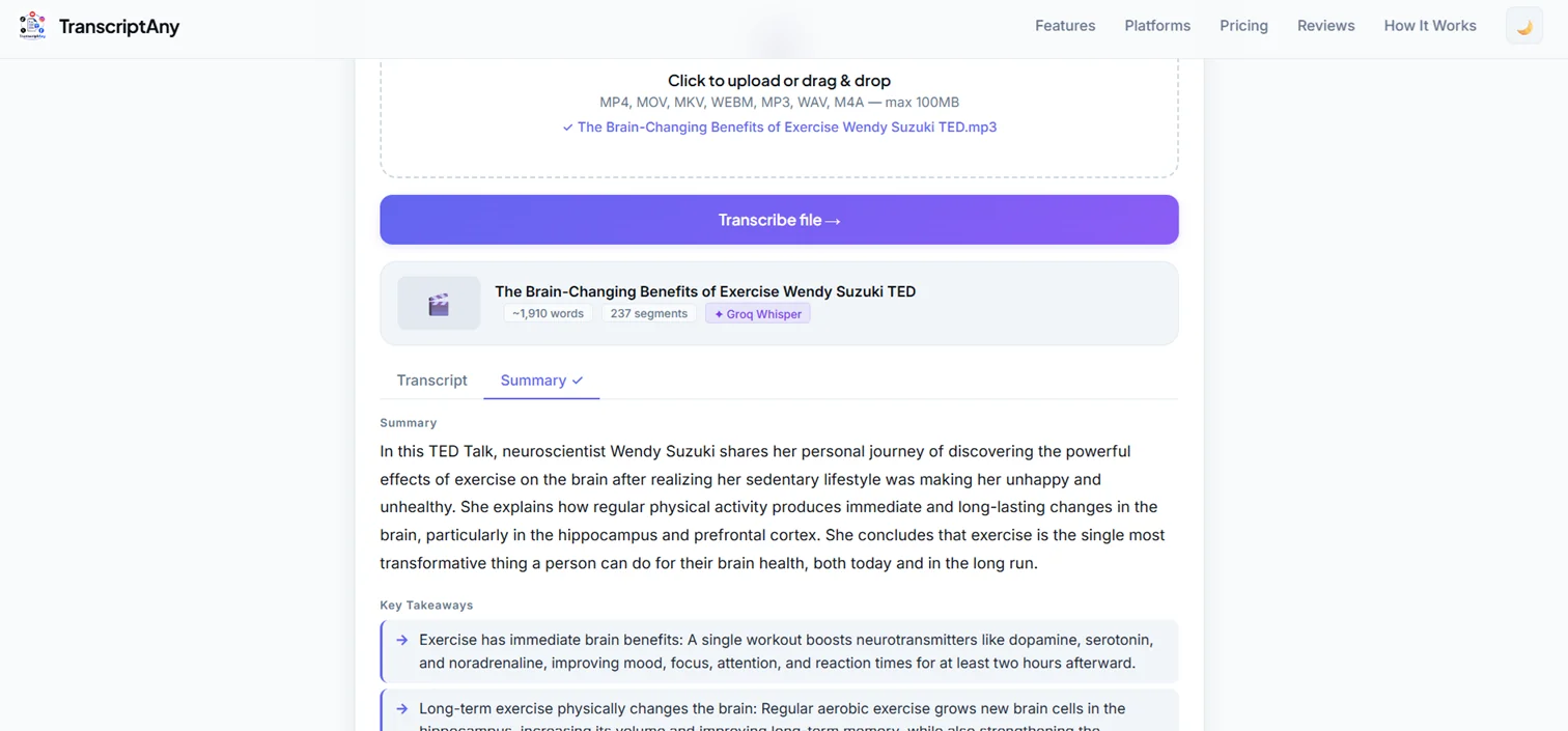 AI-generated summary and key takeaways from a video transcript